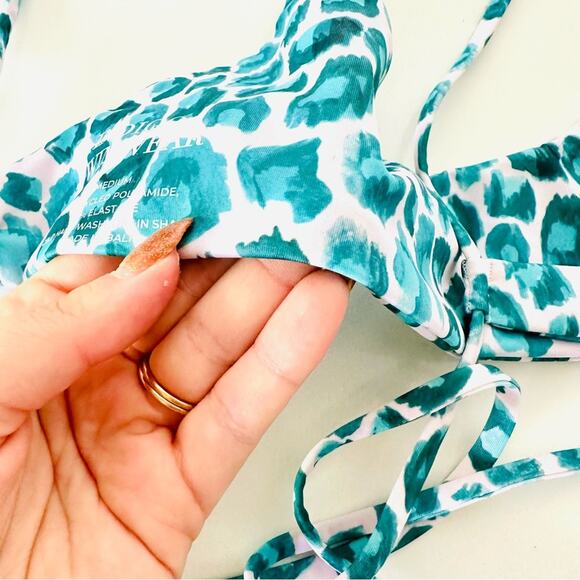 NEW ANTHROPOLOGIE INDIGO SWIM Cheeky Pink Blue Cheetah Swimsuit Swim Bikini L - Picture 4 of 11